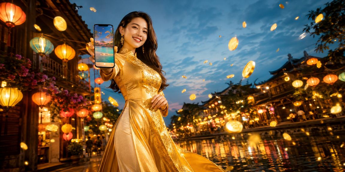 Người dùng Hà Nội trải nghiệm casino trên điện thoại di động với trang phục áo dài