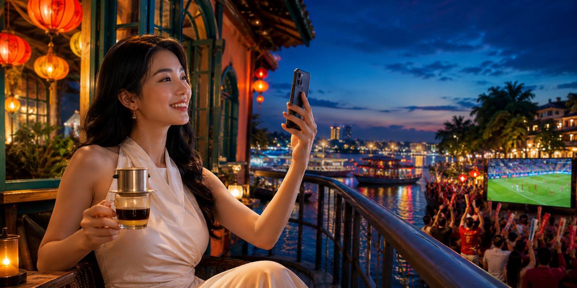 Người dùng tại Hà Nội truy cập casino trên điện thoại bên ly cà phê